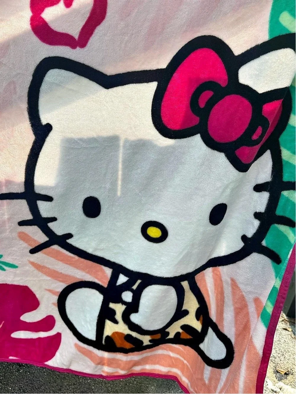 Sanrio Hello Kitty Tropical Leopard Monstera Plush Throw Blanket Kawaii Y2K